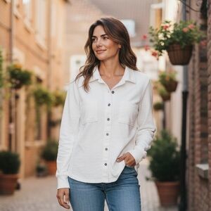 Jane + Delancey White Button-Up Long Sleeve Shirt, medium